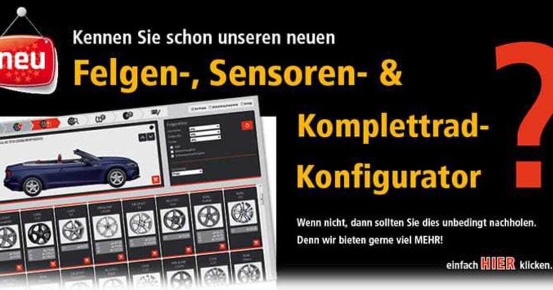 Ab sofort bietet Reifen Göggel mit seinem Komplettrad-Konfigurator umfangreiche Auswahlmöglichkeiten für Felgen und Reifen an. Mit oder ohne RKDS werden die Räder vormontiert.