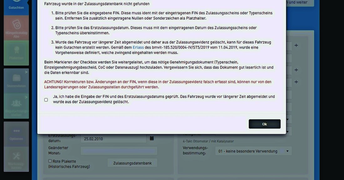 Beim Erstellen von Gutachten kann ein Tippfehler bei den Fahrzeugdaten zu einer Fehlermeldung führen. Wir zeigen, wie es richtig geht.