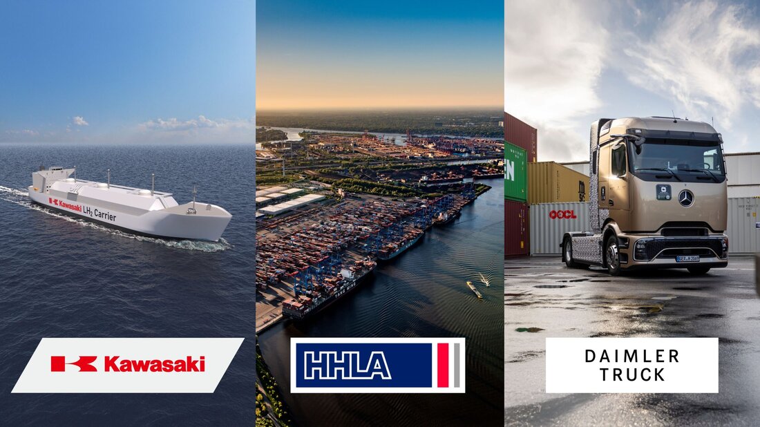 Daimler Truck, HHLA und Kawasaki Heavy Industries haben auf der Hydrogen Technology World Expo in Hamburg eine Absichtserklärung unterzeichnet. Ziel ist der Aufbau einer wirtschaftlichen Lieferkette für grünen Flüssigwasserstoff über den Hamburger Hafen.