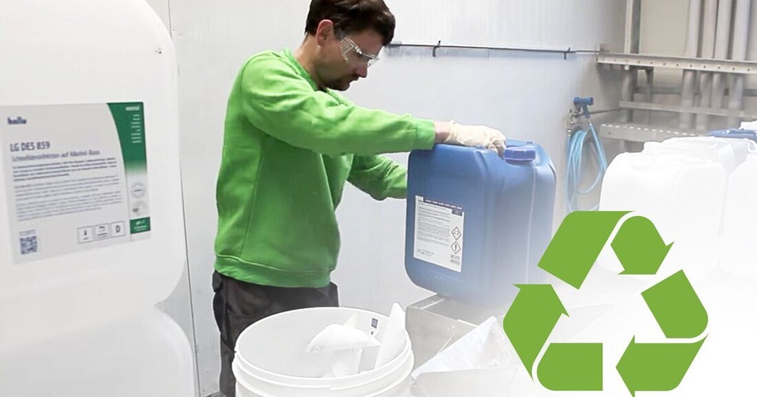 Hygienespezialist hollu spart rund 120 Tonnen Kunststoff jährlich durch Wieder-Aufbereitung von Kanistern ein.